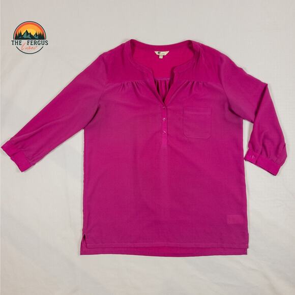 Kut from the Kloth Blouse Fuchsia Pink Button Sleeve Cuff V-Neck Womens Size M - Picture 1 of 10